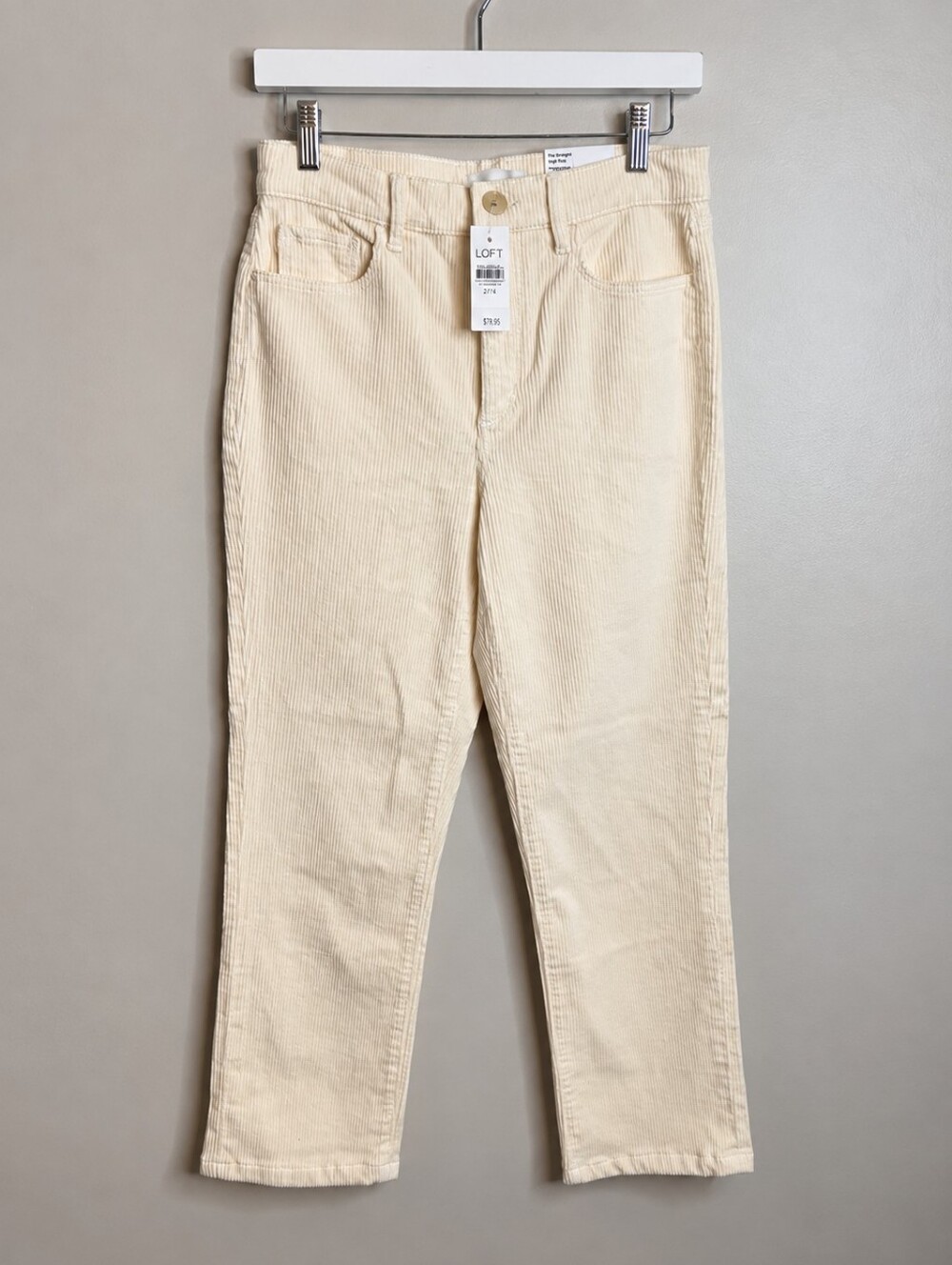 LOFT The Straight High Rise Corduroy Pants Ivory Size 27/4 NWT